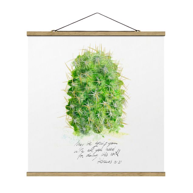 Stoffbild mit Posterleisten - Kaktus mit Bibelvers I - Quadrat 1:1