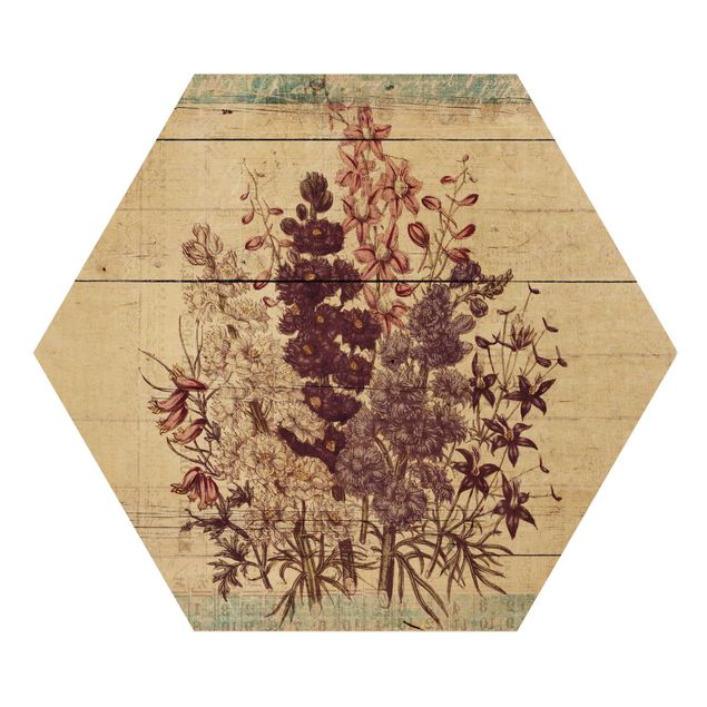 Hexagon Bild Holz - Botanischer Vintage Strauss