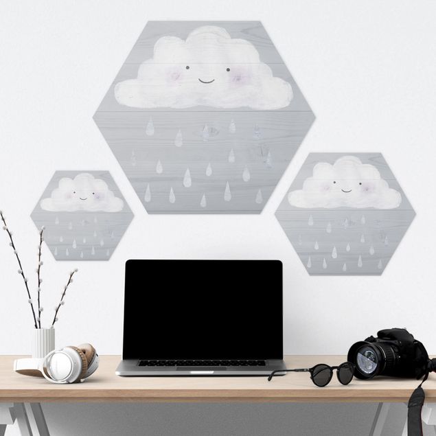 Hexagon Bild Alu-Dibond - Wolke mit silbernen Regentropfen