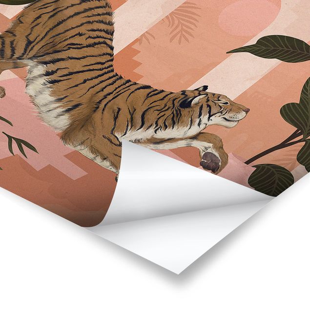Poster - Illustration Tiger in Pastell Rosa Malerei - Querformat 3:4