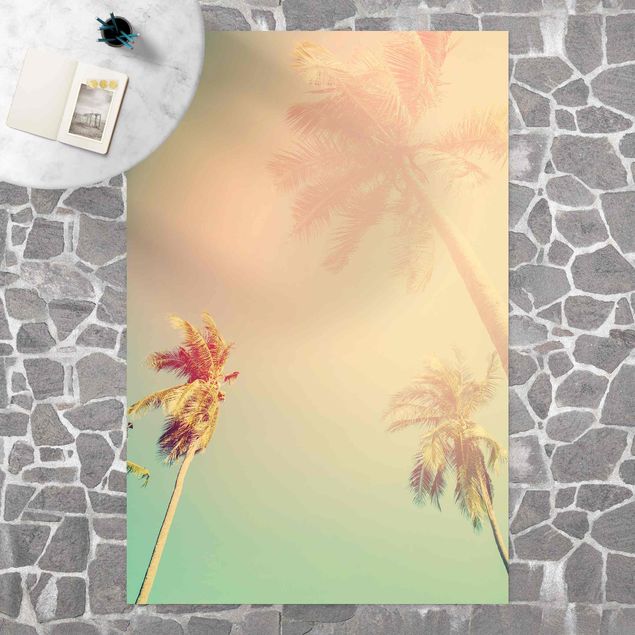 Teppich Balkon Tropische Pflanzen Palmen bei Sonnenuntergang III