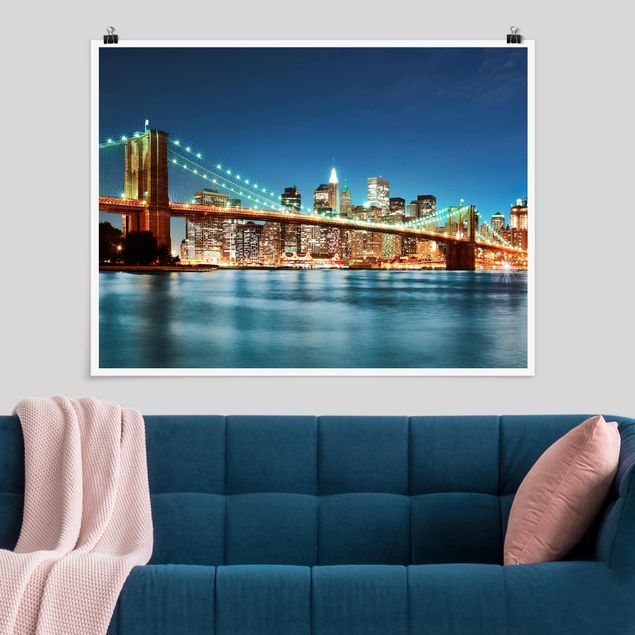 Poster New York Nighttime Manhattan Bridge