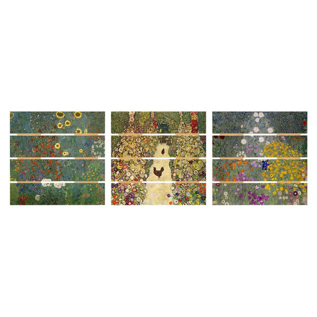 Holzbild 3-teilig - Gustav Klimt - Im Garten - Quadrate 1:1
