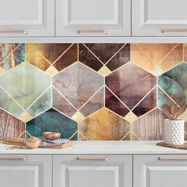 Platte Küchenrückwand Türkise Geometrie goldenes Art Deco