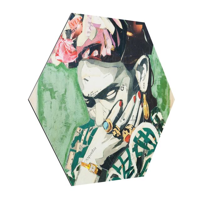 Hexagon Bild Alu-Dibond - Frida Kahlo - Collage No.3