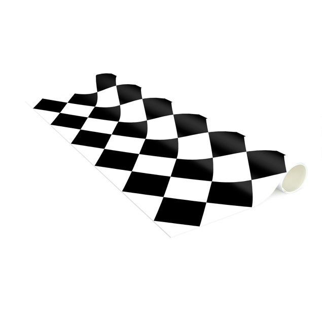 Teppich schwarz-weiß Geometrisches Muster gedrehtes Schachbrett Schwarz Weiß