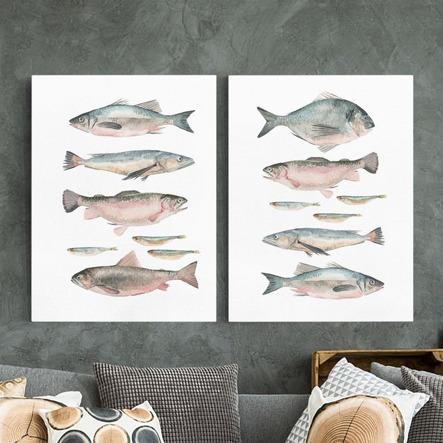 Leinwandbilder modern Fische in Aquarell Set I