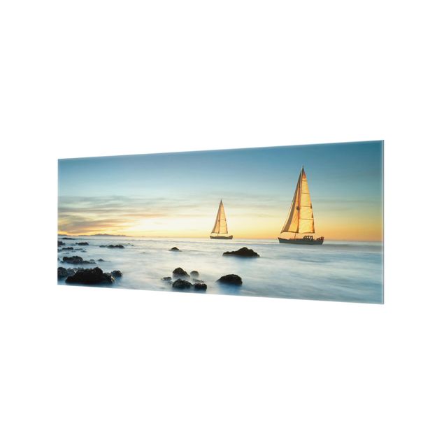 Spritzschutz Glas - Segelschiffe im Ozean - Panorama - 5:2