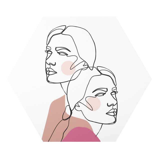 Hexagon Bild Forex - Line Art Frauen Portrait Wangen Rosa