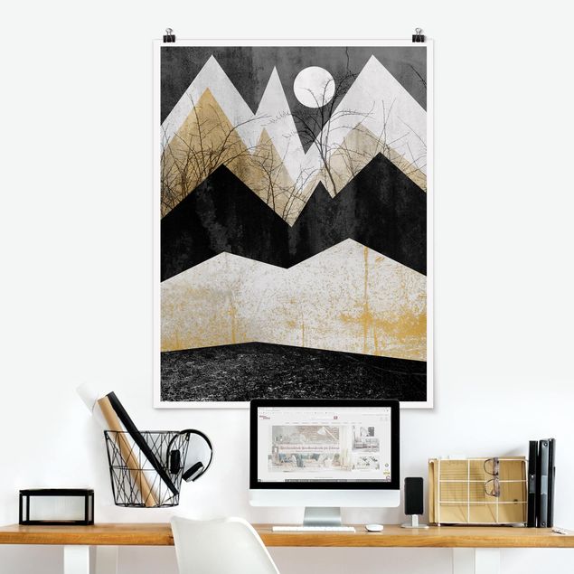 Poster abstrakt Goldene Berge Äste