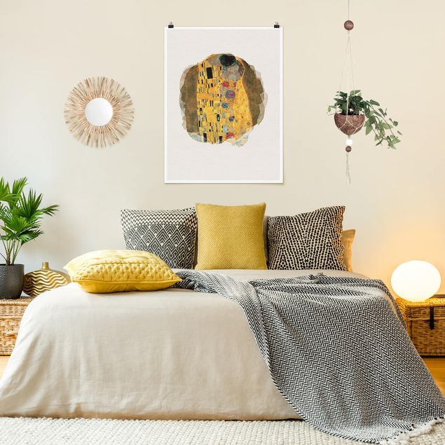 Poster - Wasserfarben - Gustav Klimt - Der Kuss - Hochformat 4:3
