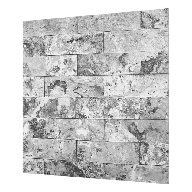 Glas Spritzschutz - Steinwand Naturmarmor grau - Quadrat - 1:1