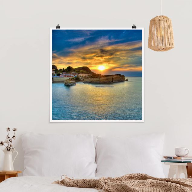 Poster - Sonnenuntergang über Korfu - Quadrat 1:1