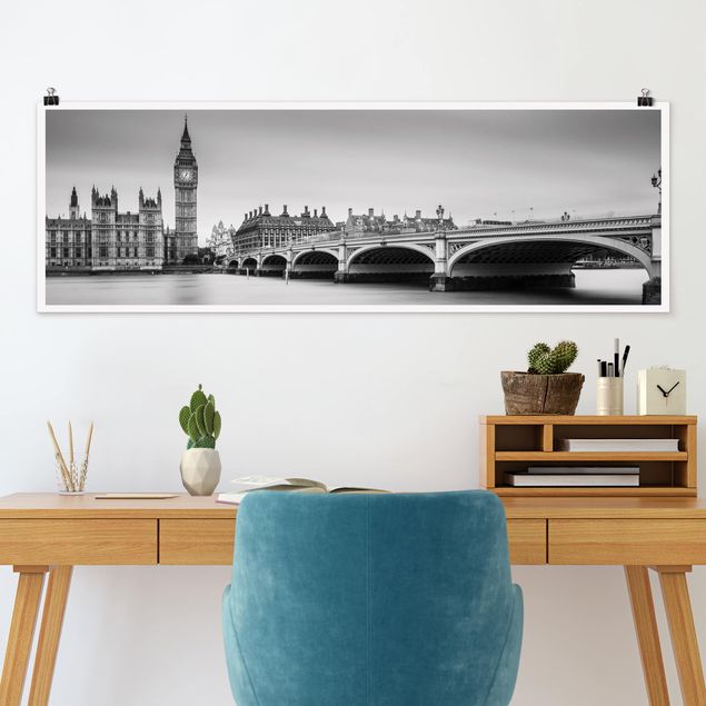Poster - Westminster Brücke und Big Ben - Panorama Querformat