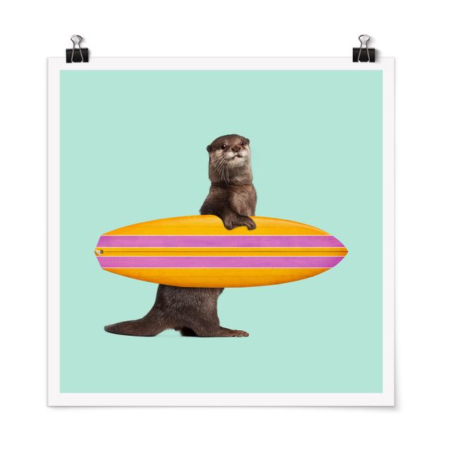 Tierposter Otter mit Surfbrett