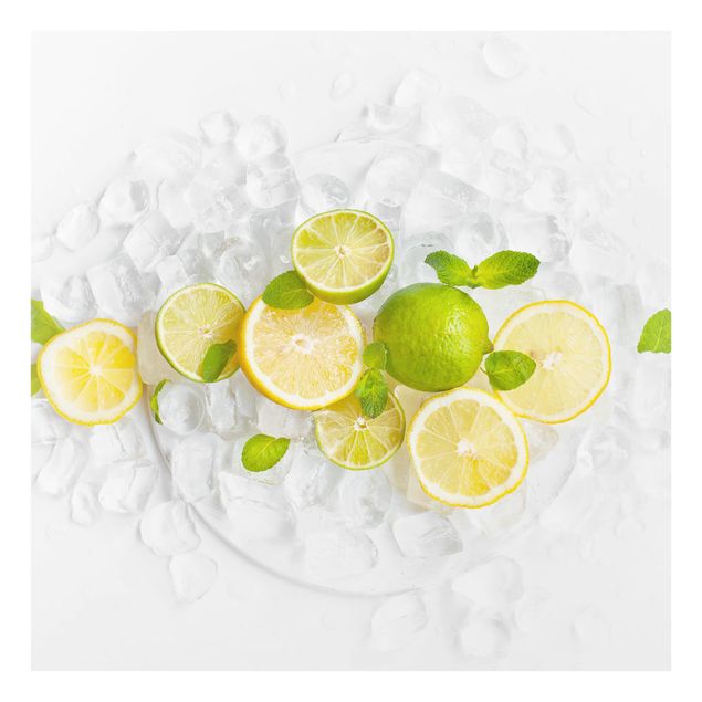 Glas Spritzschutz - Zitrusfrüchte auf Eiswürfel - Quadrat - 1:1