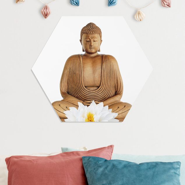 Hexagon-Bilder Lotus Holz Buddha