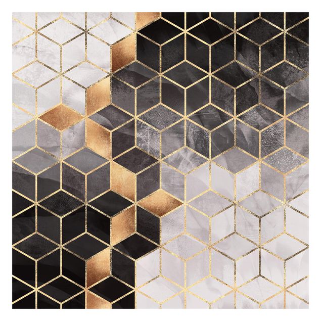Fototapete - Schwarz Weiß goldene Geometrie - Fototapete Quadrat
