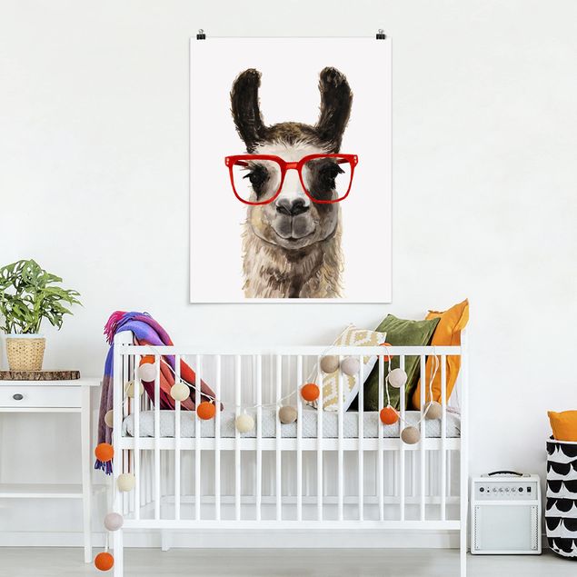 Poster Tiere Hippes Lama mit Brille II