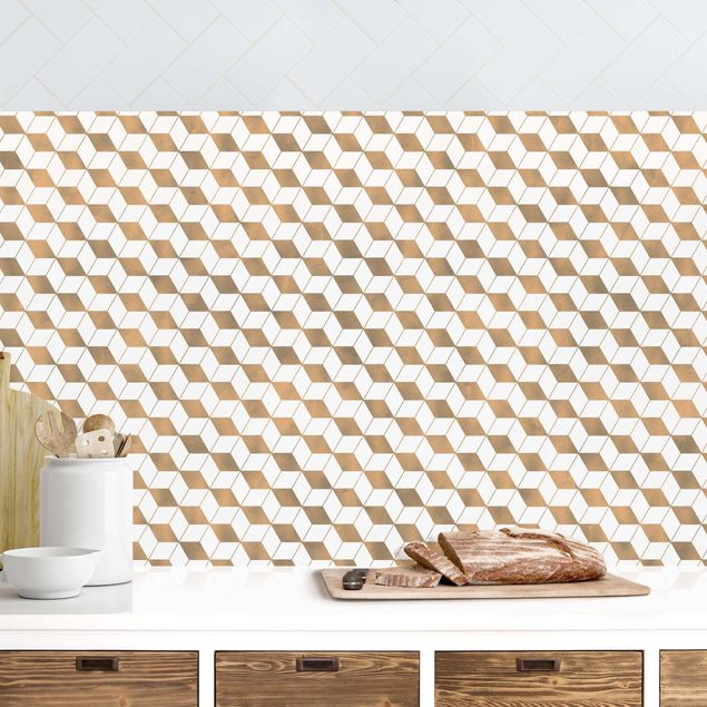 Platte Küchenrückwand Würfel Muster in 3D Gold II