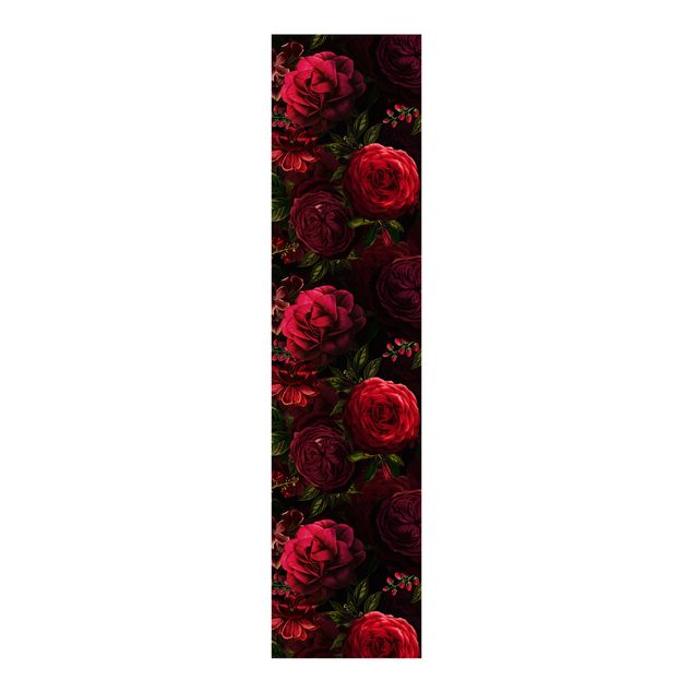 Schiebegardinen Set - Rote Rosen vor Schwarz - 6 Flächenvorhänge