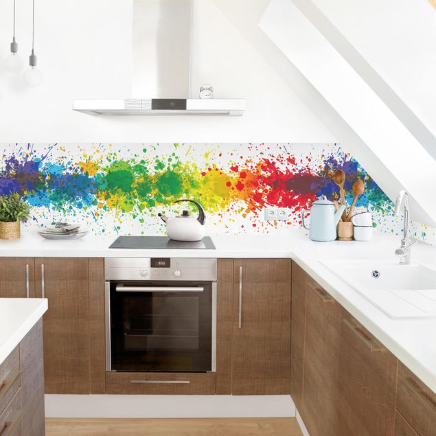 Glasrückwand Küche Muster Rainbow Splatter II