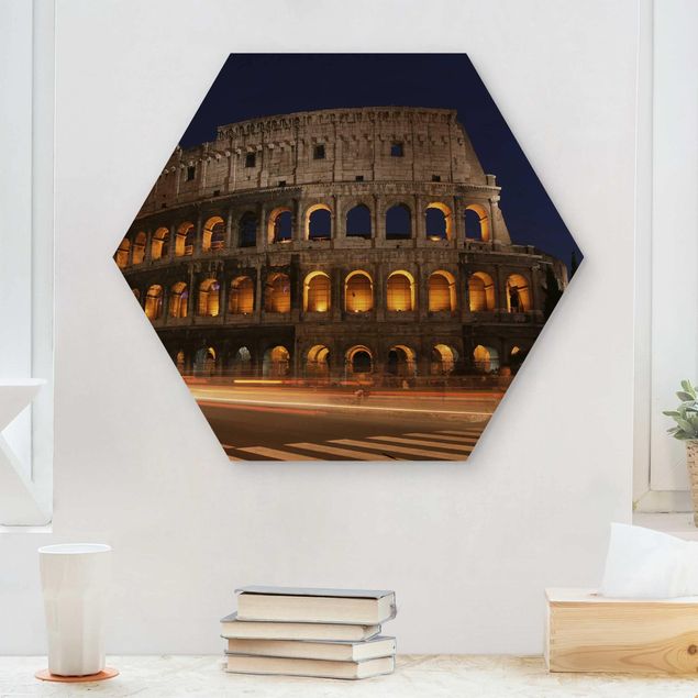 Holzbilder Colosseum in Rom bei Nacht