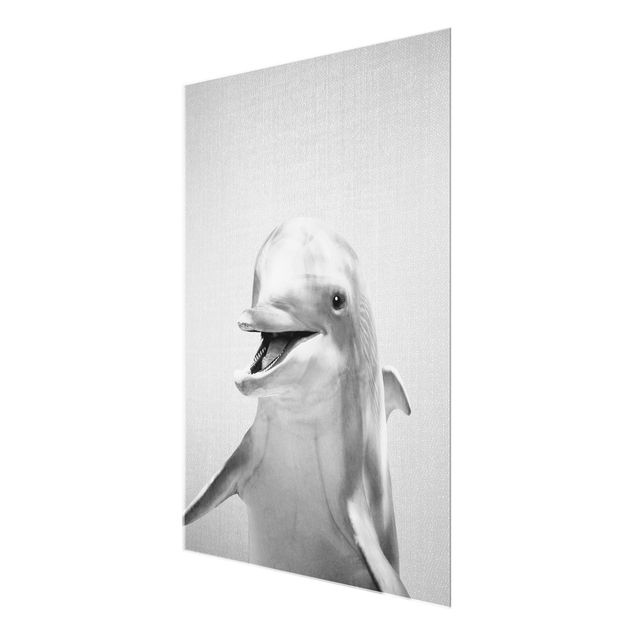 Glasbild - Delfin Diddi Schwarz Weiß - Hochformat