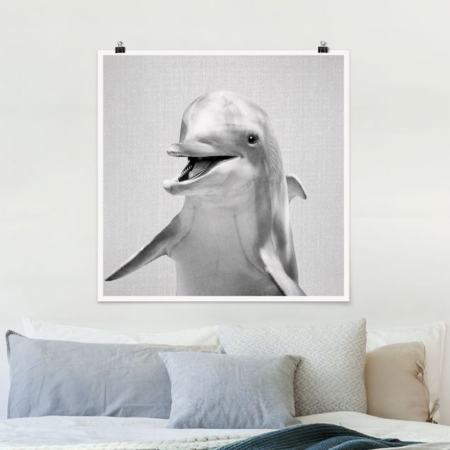 Poster Fische Delfin Diddi Schwarz Weiß