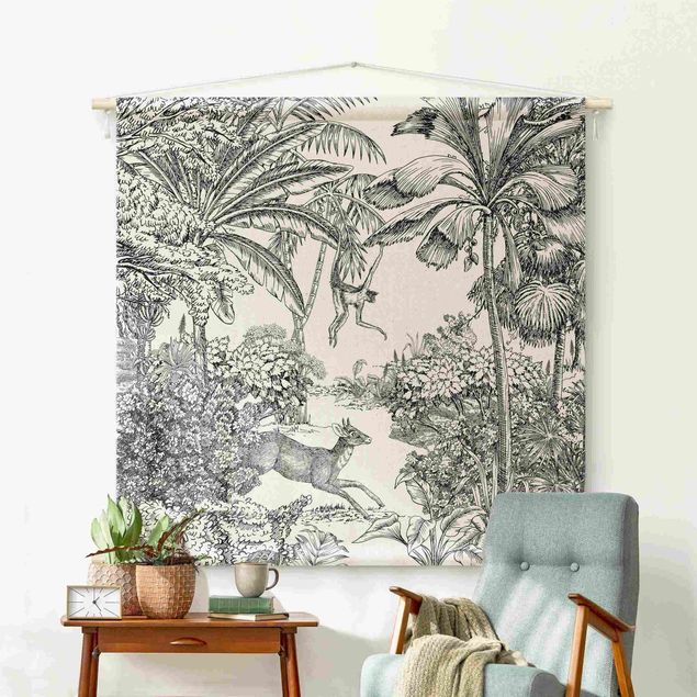 Wandteppich modern Detaillierte Dschungelzeichnung