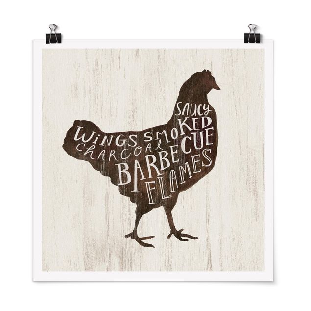 Poster mit Sprüchen Bauernhof BBQ - Huhn