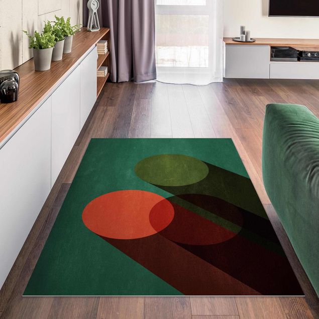 Teppich modern Abstrakte Formen - Kreise in Grün und Rot