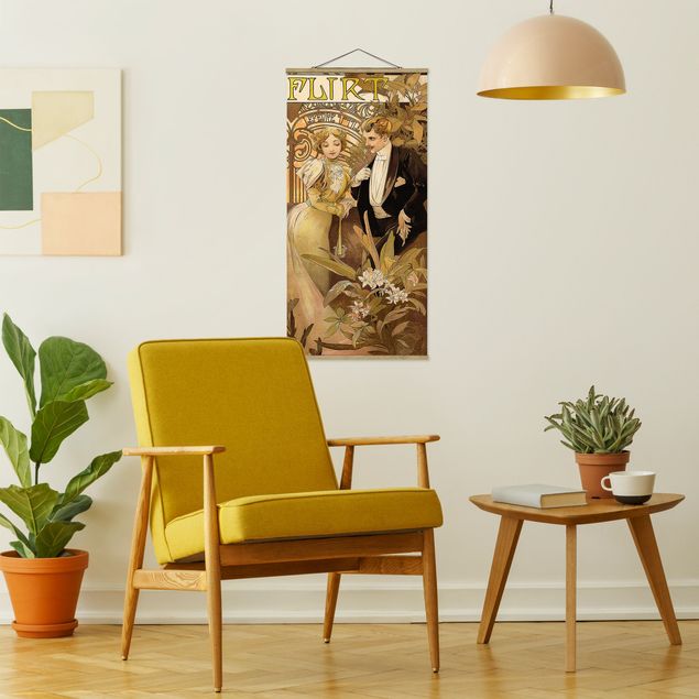 Stoffbild mit Posterleisten - Alfons Mucha - Werbeplakat für Flirt Biscuits - Hochformat 1:2
