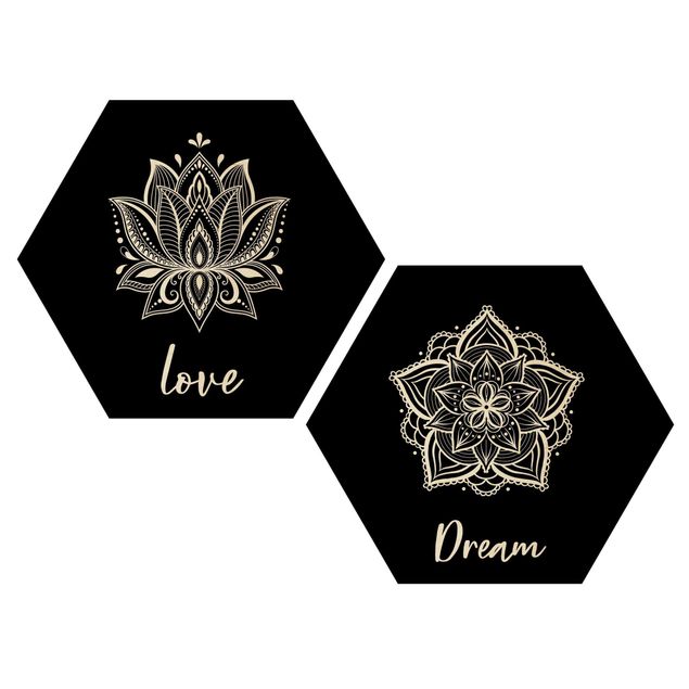 Hexagon Bild Holz 2-teilig - Mandala Dream Love Set Schwarz
