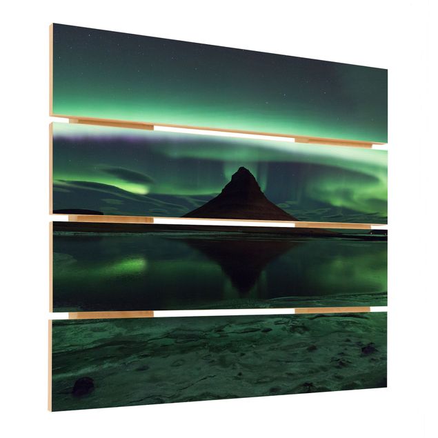 Holzbild - Polarlicht in Island - Quadrat 1:1