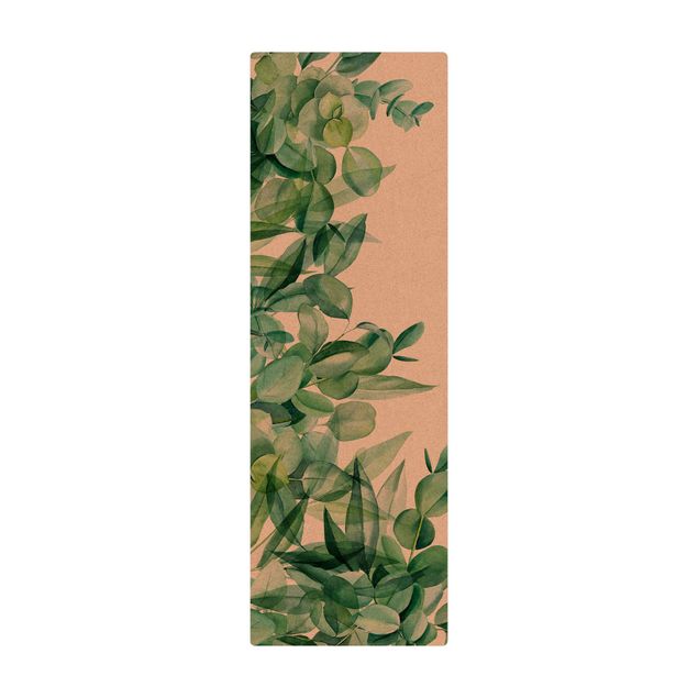 Kork-Teppich - Dickicht Eukalyptusblätter Aquarell - Hochformat 1:2