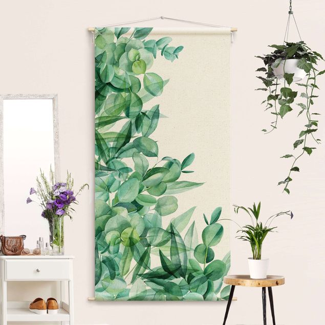 Wandbehang Stoffbild Dickicht Eukalyptusblätter Aquarell