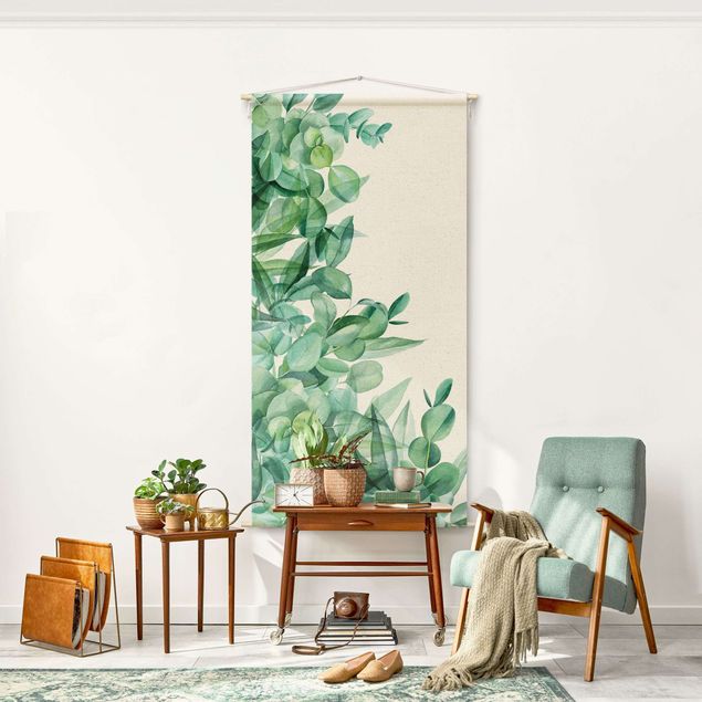 Wandbehang Tuch Dickicht Eukalyptusblätter Aquarell