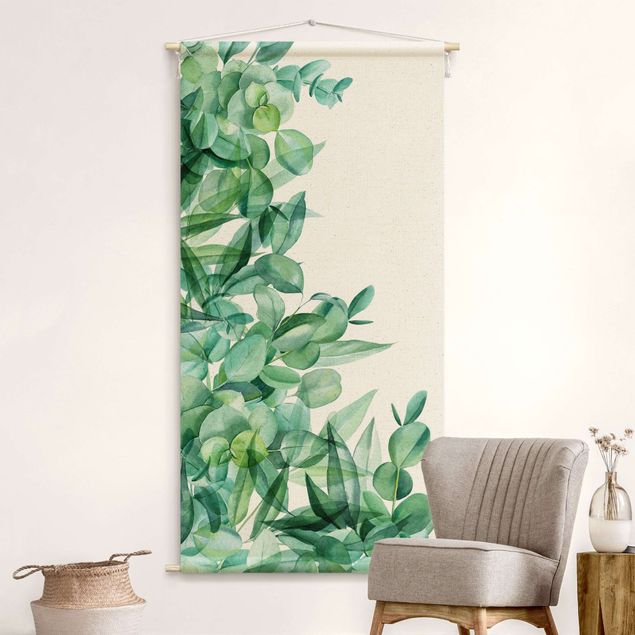 Großes Wandtuch Dickicht Eukalyptusblätter Aquarell
