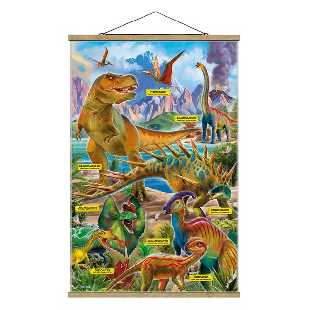 Stoffbild mit Posterleisten - Die Dinosaurierarten - Hochformat 2:3