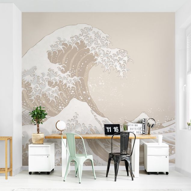 Tapeten Wohnzimmer modern Die große Welle von Kanagawa Beige