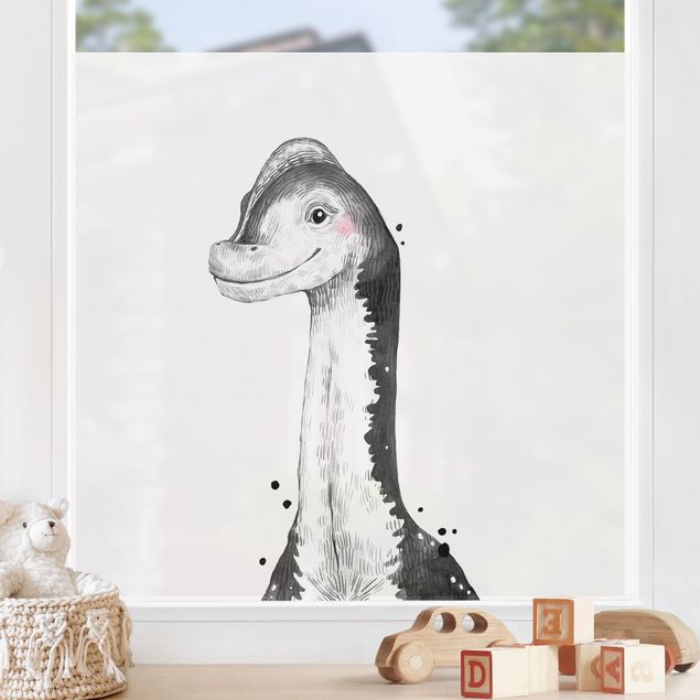 bunte Fensterfolie Dino Zeichnung - Brachiosaurus