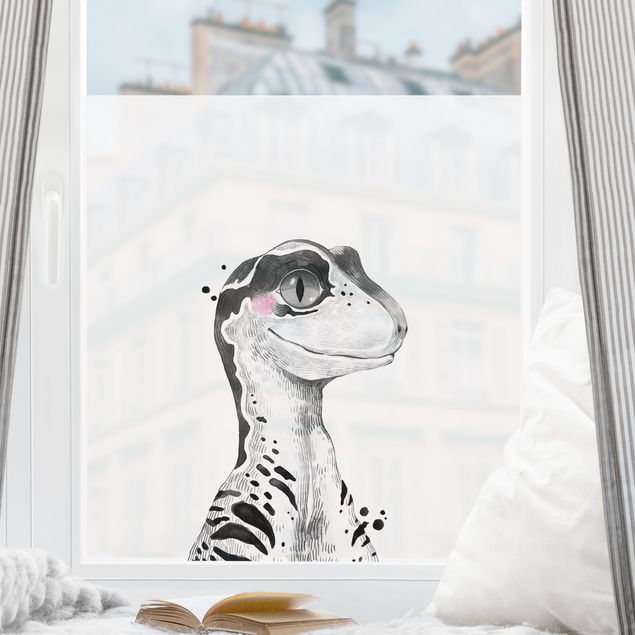 Fensterfolie bunt Dino Zeichnung - Raptor