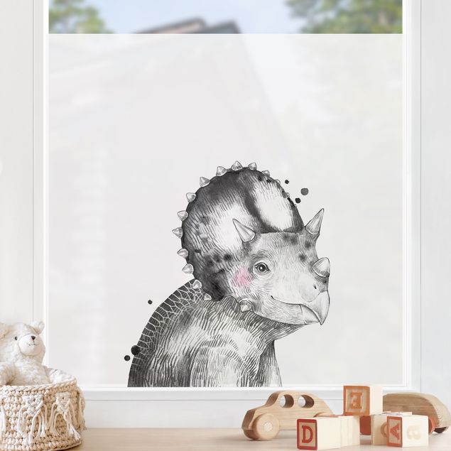 Fensterfolie bunt Dino Zeichnung - Triceratops