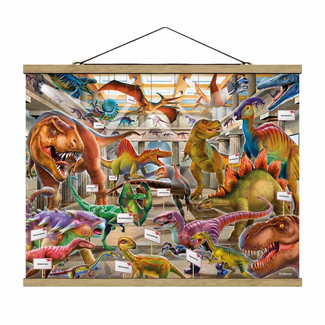 Stoffbild mit Posterleisten - Dinosaurier im Naturkundemuseum - Querformat 4:3