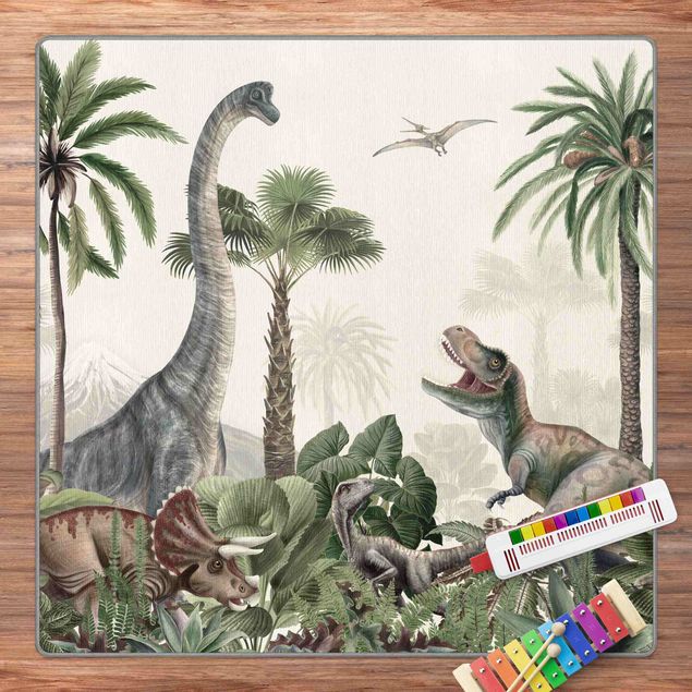 Kinderteppich Tiere Dinosauriergiganten im Dschungel