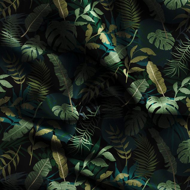 Vorhang blickdicht Dschungel Blätter auf Schwarz
