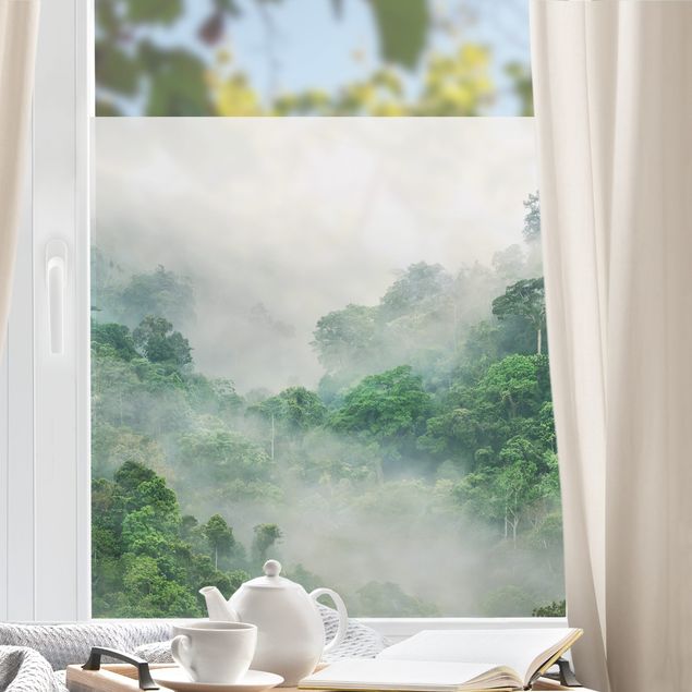 Fensterfolie Blumen Dschungel im Nebel