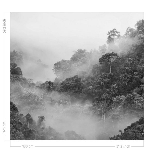 Verdunkelungsvorhang Dschungel im Nebel Schwarz-Weiß