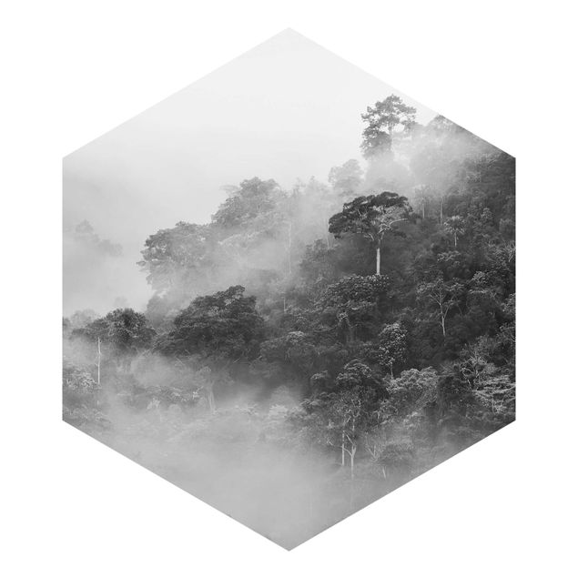Vliestapete Dschungel im Nebel Schwarz Weiß